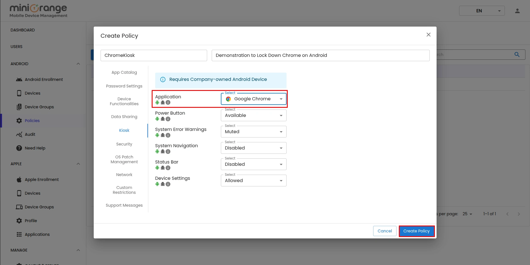 chrome android kiosk